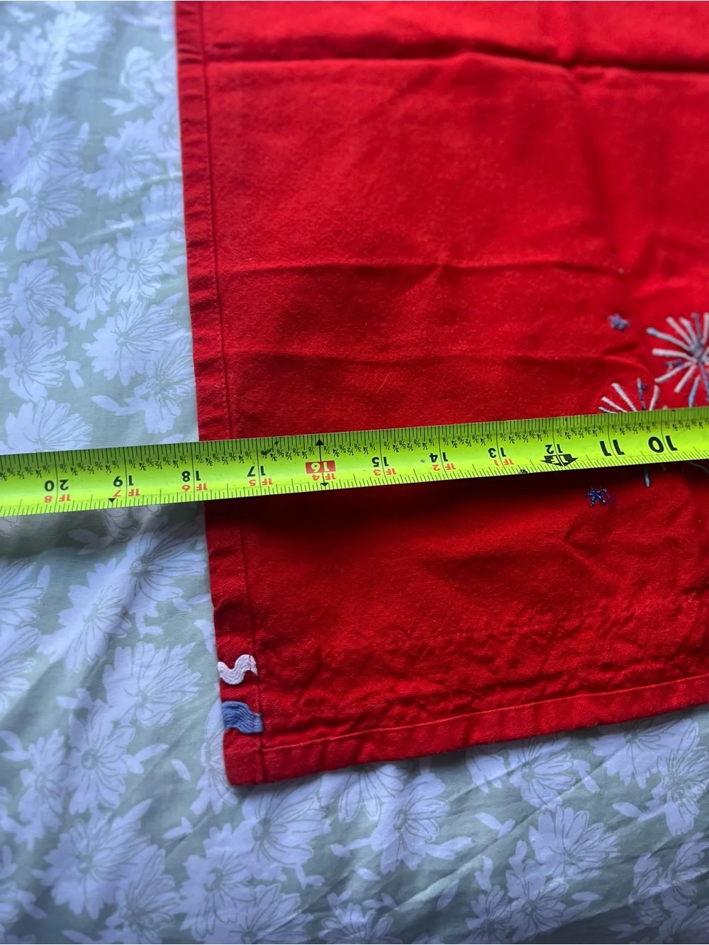 Vintage Red Embroidered Kitchen Towel with Ruffle Trim